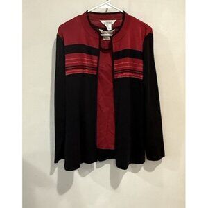 Exclusively Misook Women's L M Open Cardigan Sweater Tank Top Red Black Knit